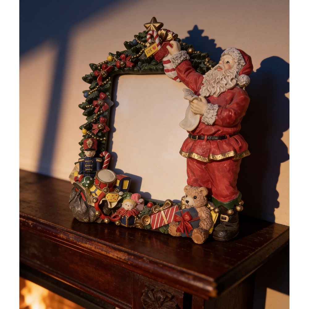 Santa Claus Christmas Picture Frame Resin 3D Holiday Decor Nutcracker Teddy Bear